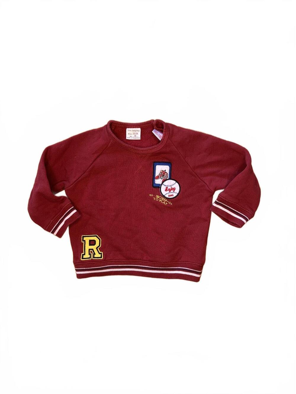 Zara Baby Boy Burgundy Varsity Sweatshirt 18-24M